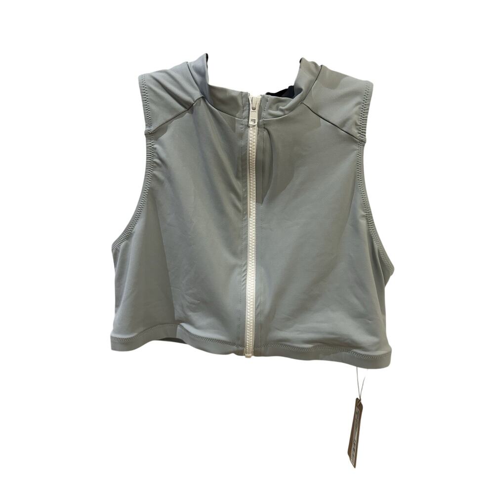 NWT SKIMS Women's Gray Sporty Zipper Swim Mock Neck Top Size L